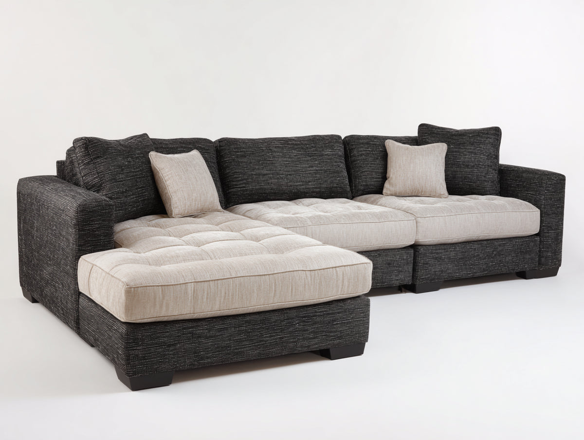 Divano angolare - Tessuto - 310 x 185 x 85 cm - Beige-Grigio scuro - Stile contemporaneo