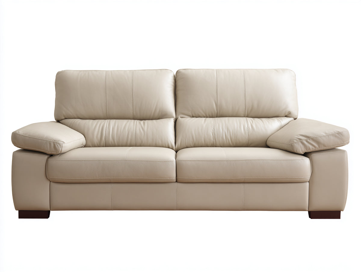 Divano lineare - Pelle-Legno - 235 x 95 x 90 cm - Beige-Marrone - Stile moderno