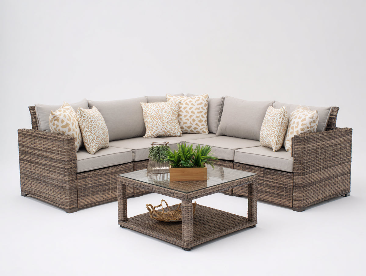 Divani da esterno - Rattan sintetico PE-Tessuto - 242x242x76 cm - Marrone tortora-Beige chiaro - Design contemporaneo