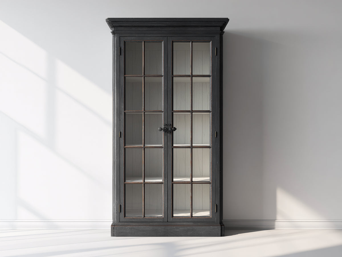 Vetrina - Legno-vetro - 105 x 42 x 200 cm - Grigio scuro - Stile classico moderno