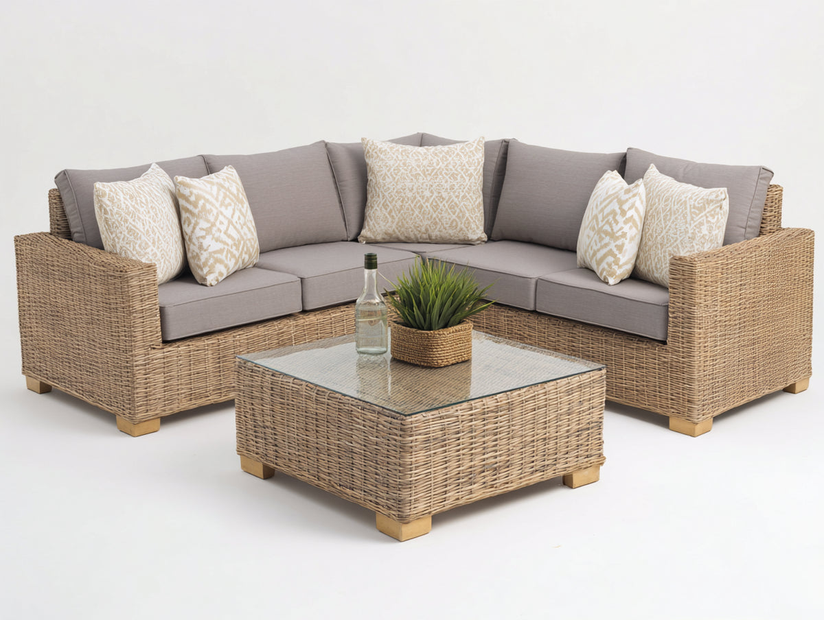 Divani da esterno - Rattan sintetico PE-Tessuto - 240x240x75 cm - Beige naturale-Tortora - Design contemporaneo