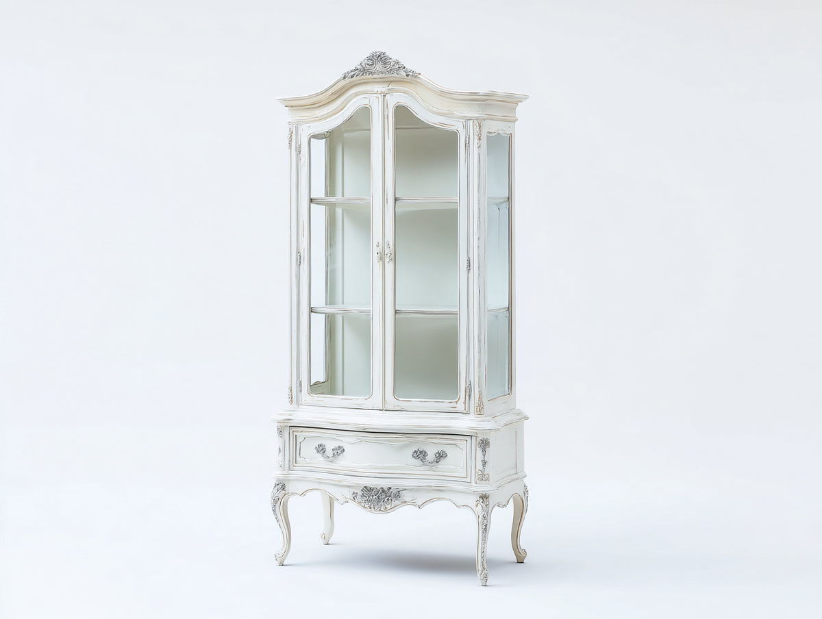 Vetrina - Legno-vetro - 95 x 45 x 190 cm - Bianco - Stile classico raffinato