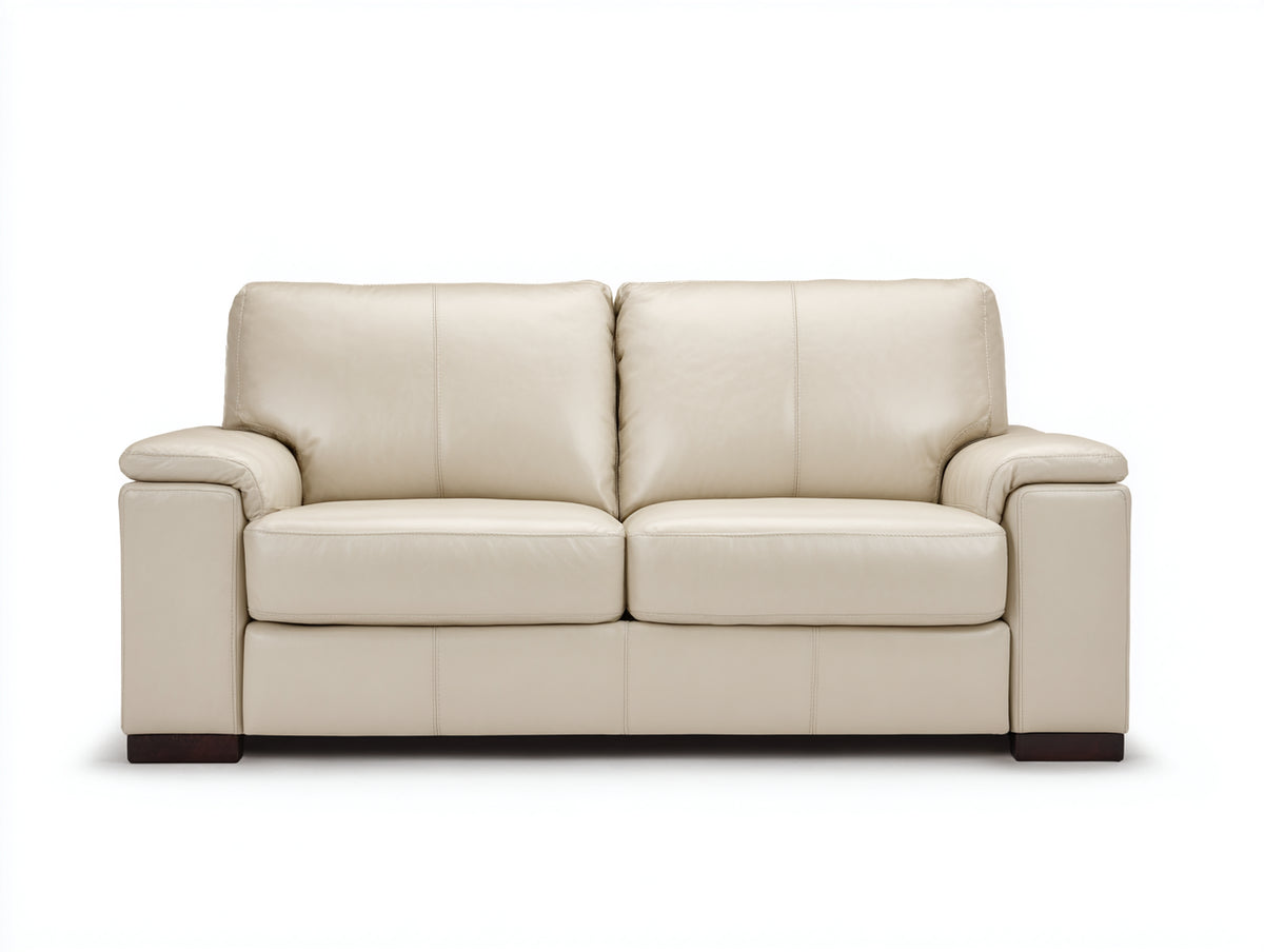 Divano lineare - Pelle-Legno - 205 x 92 x 88 cm - Beige-Marrone - Stile moderno
