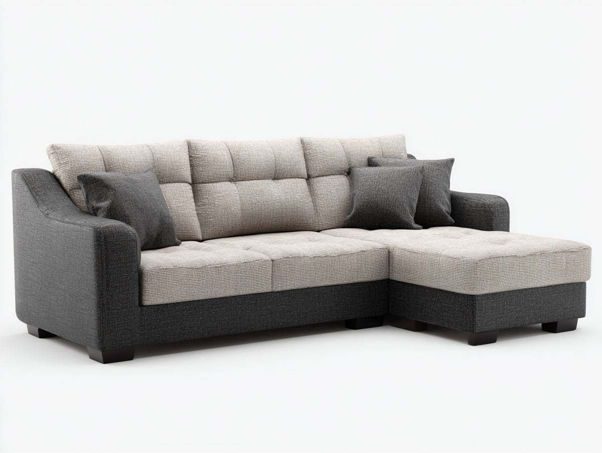 Divano angolare - Tessuto - 300 x 180 x 85 cm - Beige-Grigio scuro - Stile contemporaneo