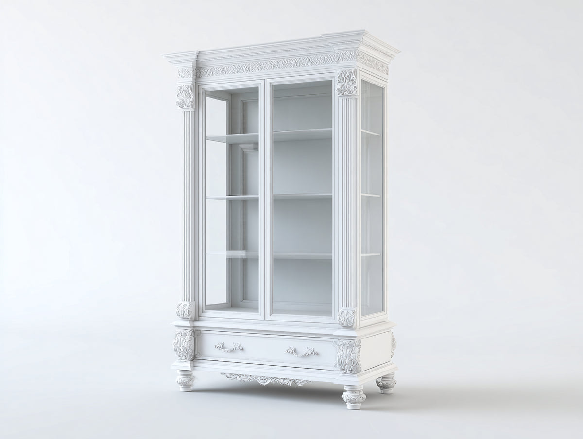 Vetrina - Legno-vetro - 120 x 45 x 205 cm - Bianco - Stile classico decorativo