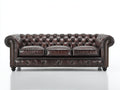 Divano lineare - Pelle-Legno - 250 x 95 x 82 cm - Marrone - Stile classico