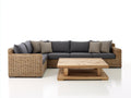 Divani da esterno - Rattan sintetico PE-Tessuto-Legno - 286x160x76 cm - Marrone naturale-Grigio grafite-Legno naturale - Design contemporaneo