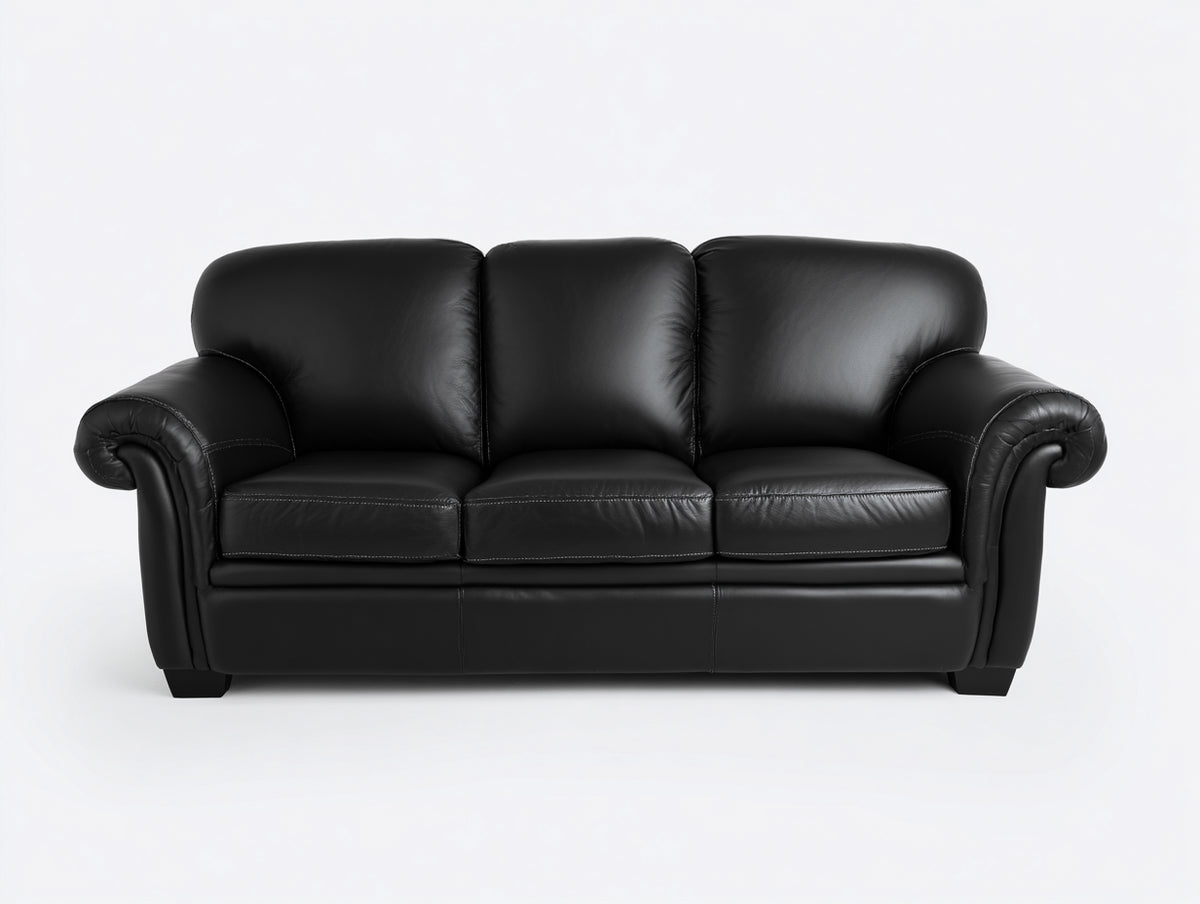 Divano lineare - Pelle-Legno - 235 x 98 x 88 cm - Nero - Stile moderno