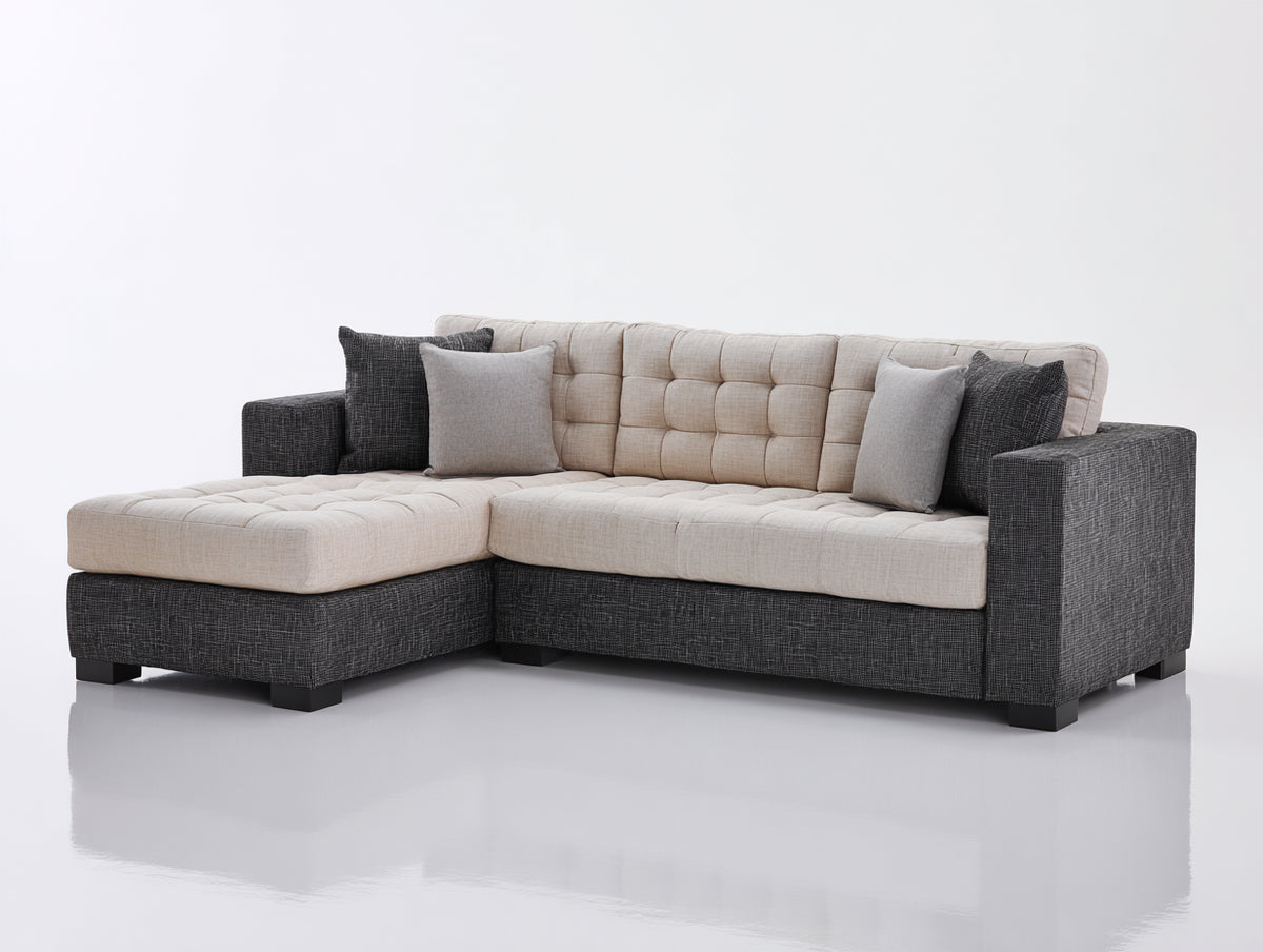 Divano angolare - Tessuto - 290 x 180 x 85 cm - Beige-Grigio scuro - Stile moderno