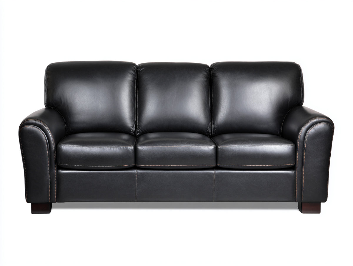 Divano lineare - Pelle-Legno - 220 x 94 x 93 cm - Nero-Marrone - Stile classico contemporaneo