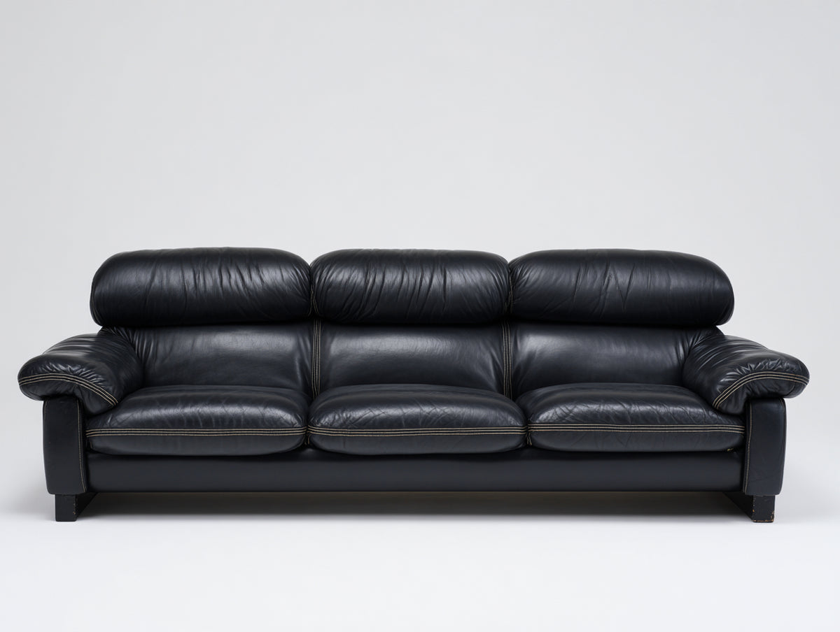 Divano lineare - Pelle-Legno - 255 x 100 x 88 cm - Nero - Stile moderno