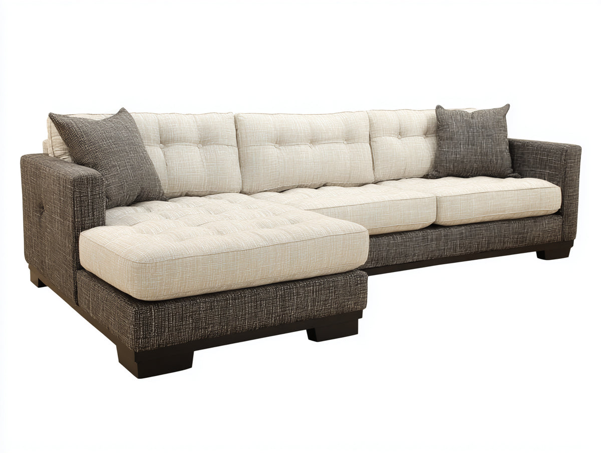 Divano angolare - Tessuto - 300 x 180 x 85 cm - Grigio scuro-Bianco crema - Stile moderno