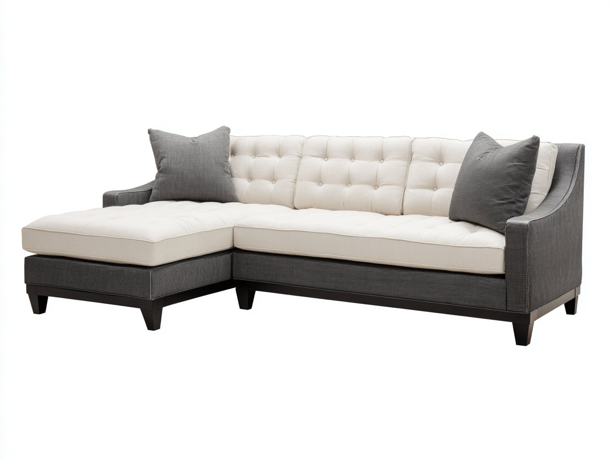 Divano angolare - Tessuto - 280 x 170 x 85 cm - Grigio-Bianco crema - Stile moderno