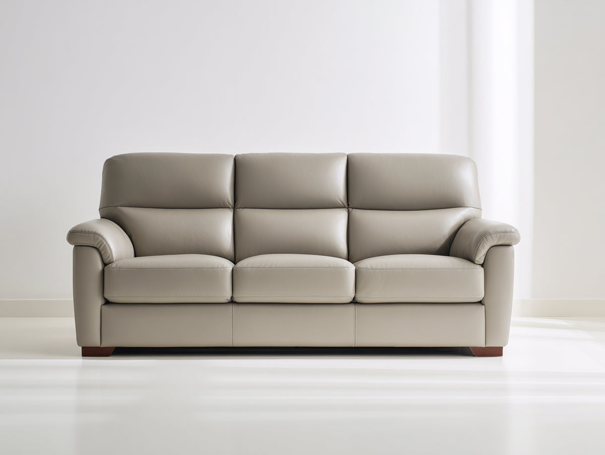 Divano lineare - Pelle-Legno - 225 x 95 x 92 cm - Beige - Stile moderno