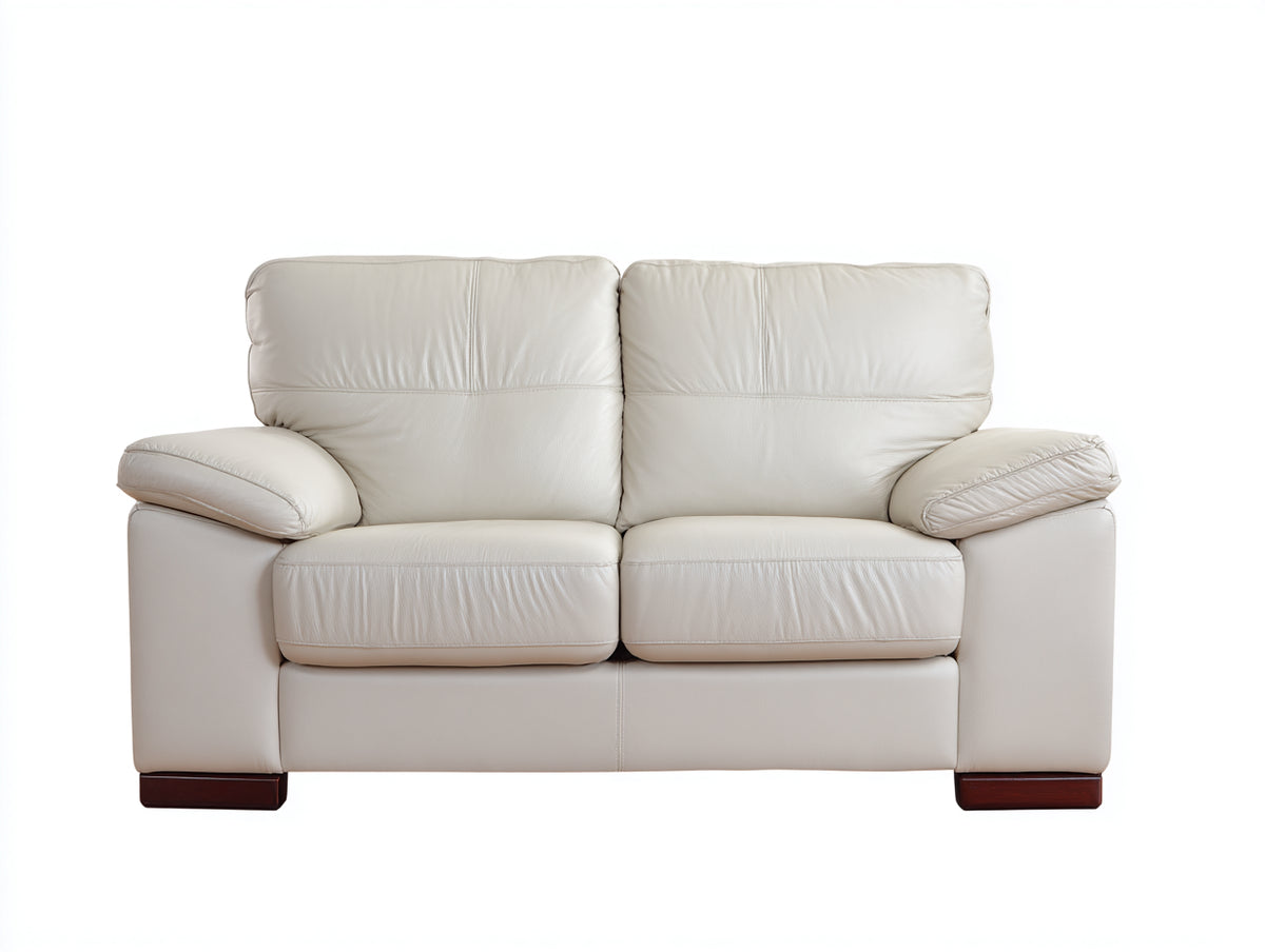 Divano lineare - Pelle-Legno - 200 x 95 x 88 cm - Bianco-Marrone - Stile moderno
