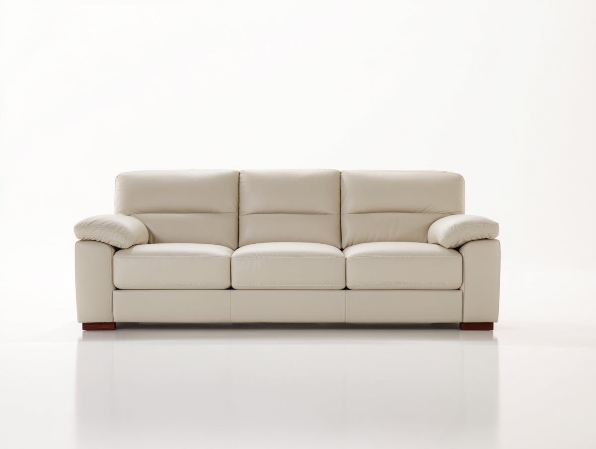 Divano lineare - Pelle-Legno - 230 x 92 x 90 cm - Beige-Marrone - Stile moderno
