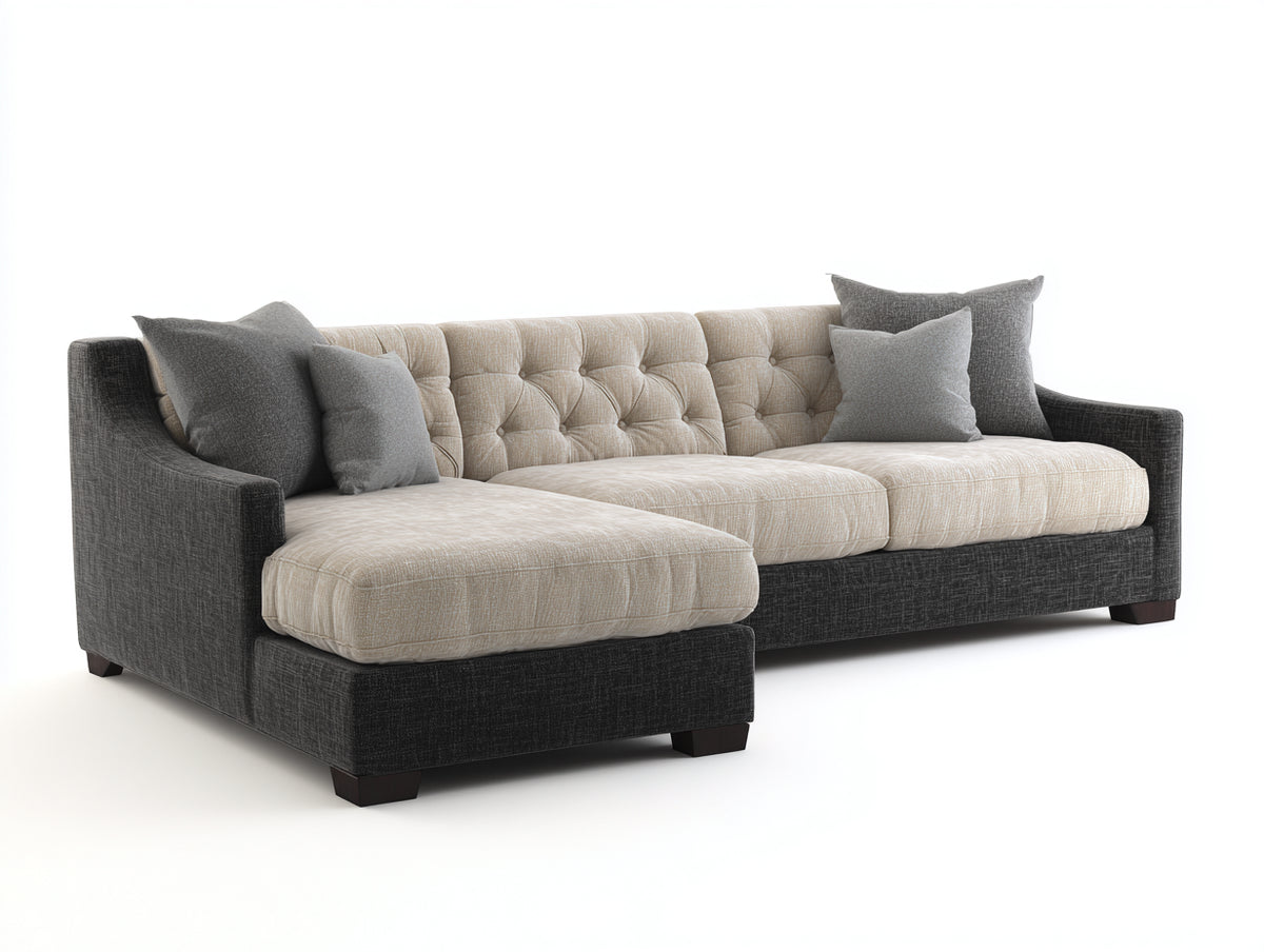 Divano angolare - Tessuto - 295 x 175 x 85 cm - Beige-Grigio scuro - Stile moderno