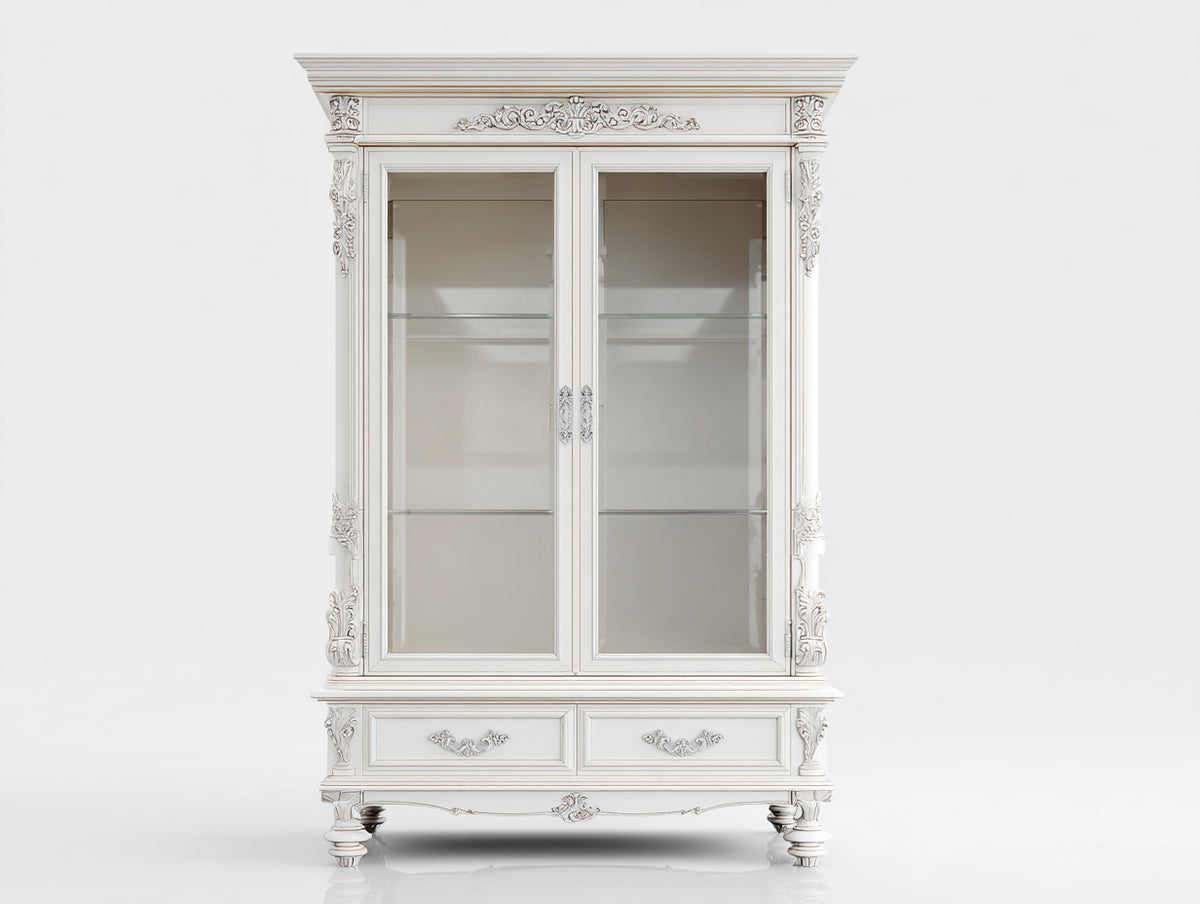 Vetrina - Legno-vetro - 115 x 45 x 200 cm - Bianco - Stile classico decorativo