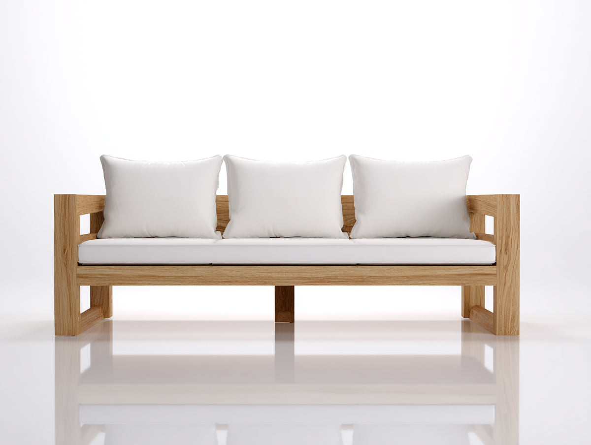 Divani da esterno - Legno-Tessuto - 216x82x76 cm - Legno naturale-Bianco - Design minimalista