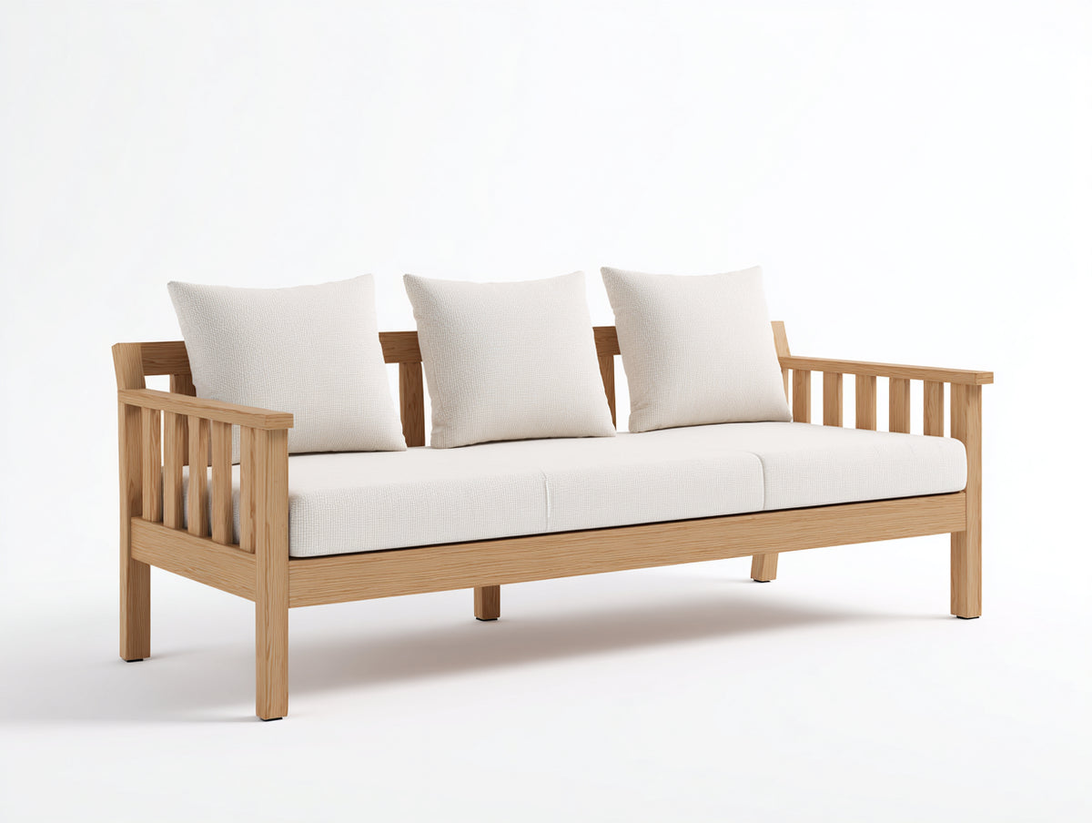 Divani da esterno - Legno-Tessuto - 218x84x78 cm - Legno naturale-Avorio - Design contemporaneo