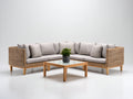 Divani da esterno - Rattan sintetico PE-Tessuto-Legno - 242x242x78 cm - Marrone naturale-Beige chiaro-Legno naturale - Design contemporaneo