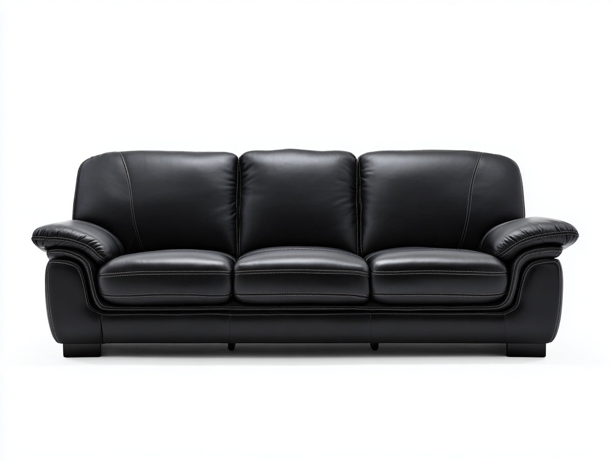 Divano lineare - Pelle-Legno - 250 x 100 x 90 cm - Nero - Stile moderno