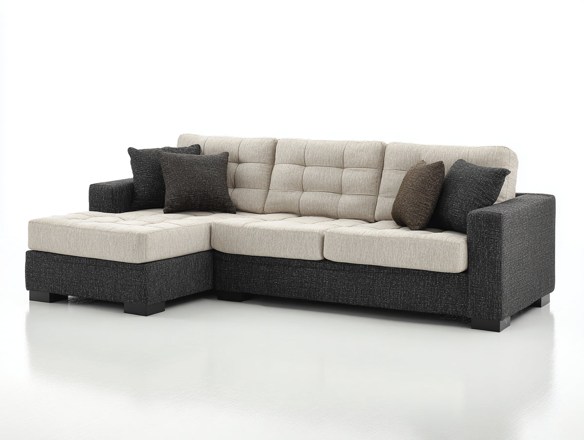 Divano angolare - Tessuto - 285 x 175 x 85 cm - Beige-Grigio scuro - Stile contemporaneo