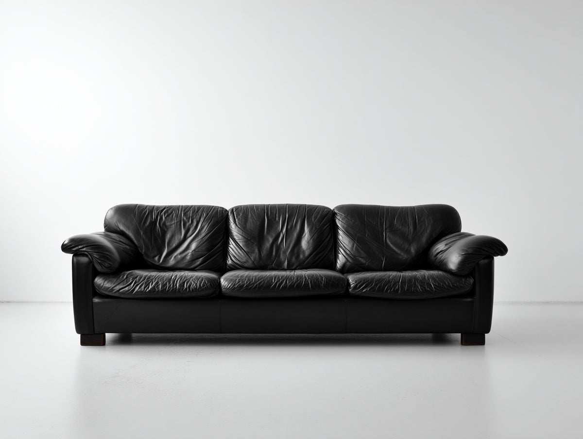 Divano lineare - Pelle-Legno - 240 x 95 x 85 cm - Nero-Marrone - Stile moderno