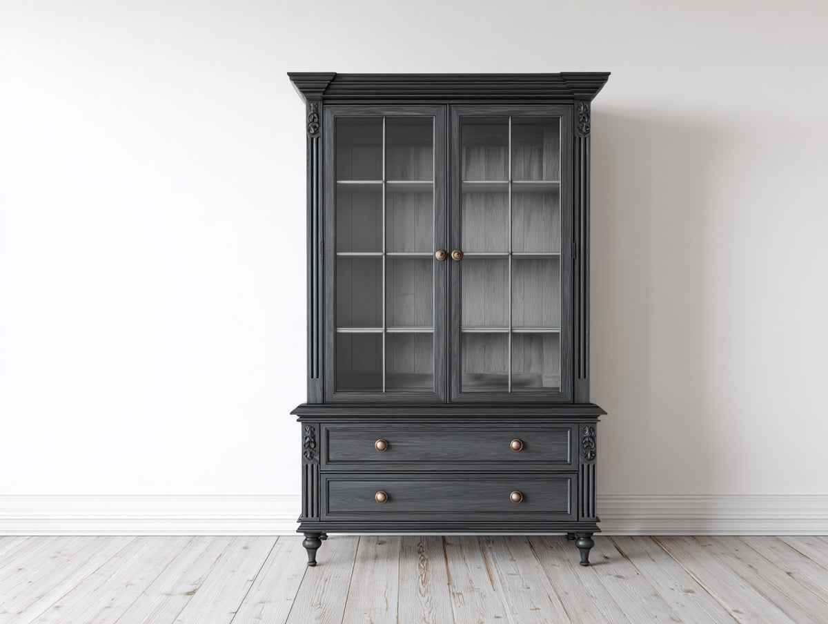 Vetrina - Legno-vetro - 125 x 45 x 200 cm - Grigio scuro - Stile classico elegante