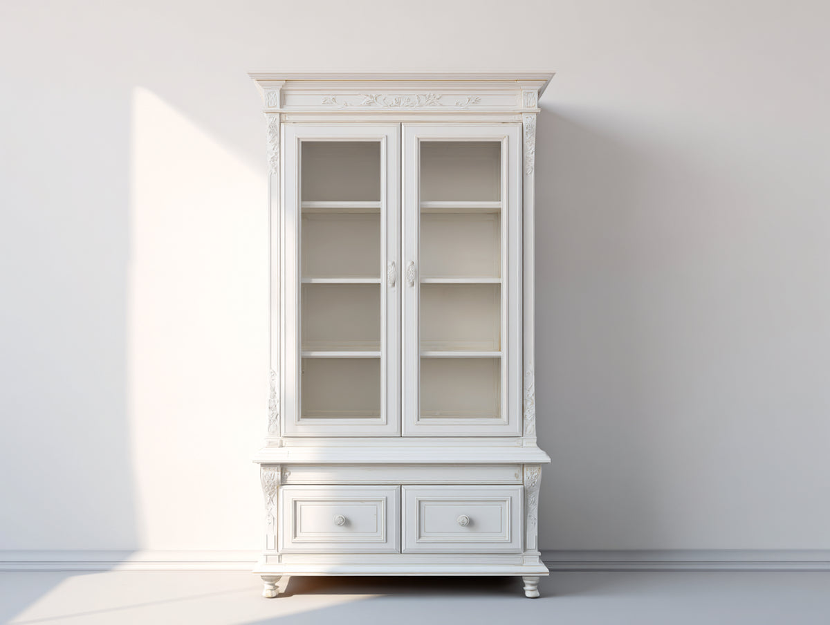 Vetrina - Legno-vetro - 120 x 45 x 200 cm - Bianco - Stile classico elegante