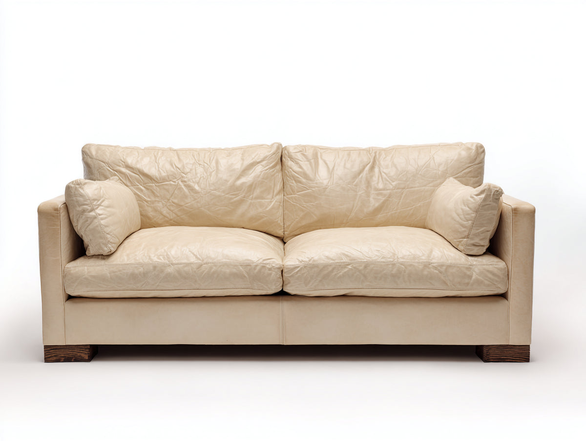 Divano lineare - Pelle-Legno - 230 x 100 x 85 cm - Crema-Marrone - Stile moderno