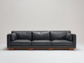 Divano lineare - Pelle-Legno - 260 x 95 x 82 cm - Grigio antracite-Marrone - Stile moderno