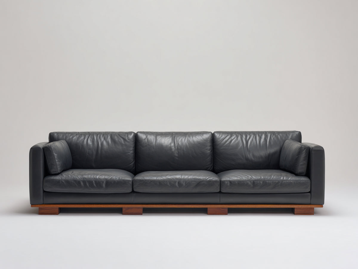 Divano lineare - Pelle-Legno - 260 x 95 x 82 cm - Grigio antracite-Marrone - Stile moderno